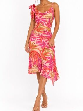 Twenty One Tropical One Shoulder Midi Dress Pink Floral Asymmetrical Small